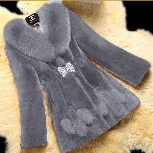 Mid-Length Fox Fur Collar Mother Coat