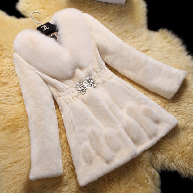Mid-Length Fox Fur Collar Mother Coat